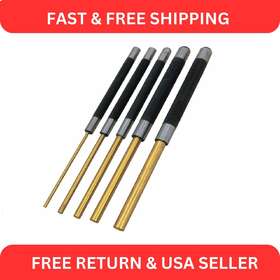 W759 Performance Tool 8 Inch Brass Pin Punch With Knurled Steel Handles 5 Piece