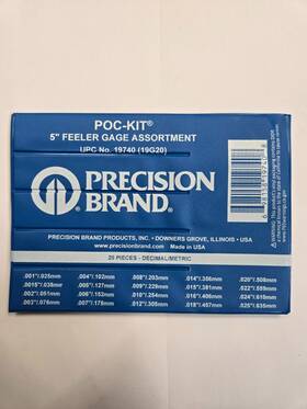19g20 Prescision Brand 19740 Poc-kit Precision 5 Inch Feeler Gauge Set 20pc Decimal/metric New