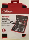 New Hyper Tough 51-PIECE Auto & Motorcycle Tool Kit W/zippered Storage Case. Fixed Price $47.00.