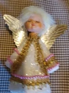 Vntg Christmas Ornament Angel Pink Beads Gold Trim Glitter Foam Plastic Head. Fixed Price $11.00.
