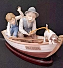 Lladro #5215 "fishing With Gramps" Gramps, Boy, Dog Boat W/wood Base. Fixed Price $475.00.