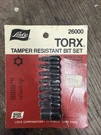Lisle 26000 8 Piece 1/4" Drive Tamperproof Torx Bit Set With Holder. Fixed Price $15.00.
