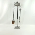 Small Mid Century Chrome Plate Fire Place Coal Pc Tool Set 23" Brush & Grabber. Fixed Price $99.99.