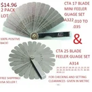 Feeler Gauge Cta 25 Blade Set A314 And 17 Mini A322 Packs Lot. Fixed Price $11.87.