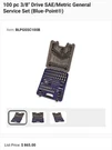 100 Pc 3/8" Drive Sae/metric General Service Set (blue-point ). Fixed Price $500.00.
